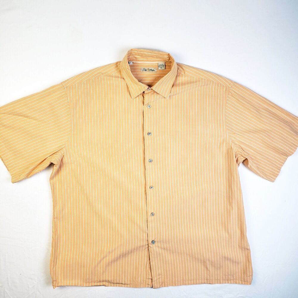 Peter Millar Casual Shirt Men's XL Orange w/ White Stripes 55% silk 45% cotton